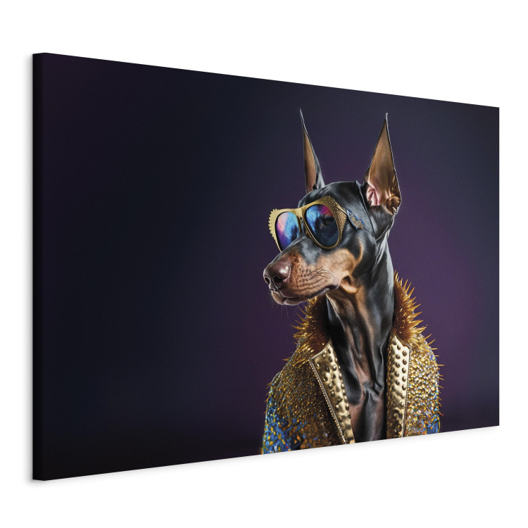 Canvas Art Print AI Doberman Dog - Animal Fantasy Portrait With Stylish Glasses - Horizontal 150137 additionalImage 2