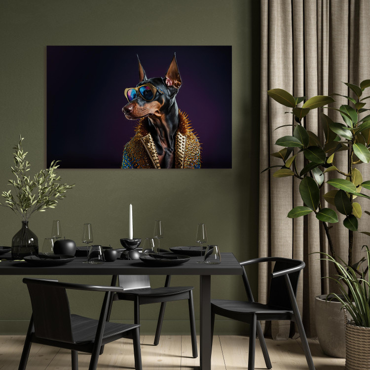 Canvas Art Print AI Doberman Dog - Animal Fantasy Portrait With Stylish Glasses - Horizontal 150137 additionalImage 3