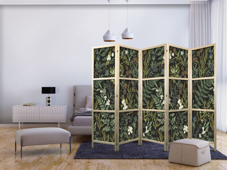 Folding Screen Botanical Pattern - Numerous Species of Leaves on Graphite Background II [Room Dividers] 152037 additionalImage 8