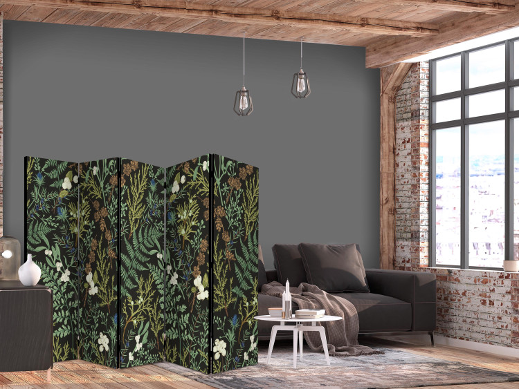 Folding Screen Botanical Pattern - Numerous Species of Leaves on Graphite Background II [Room Dividers] 152037 additionalImage 4