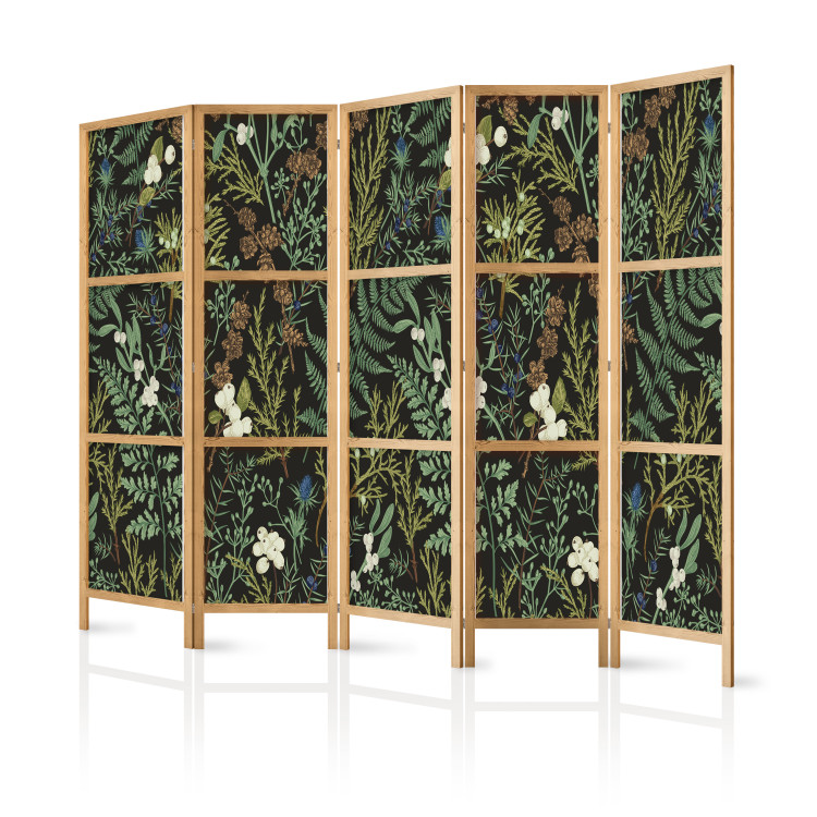 Folding Screen Botanical Pattern - Numerous Species of Leaves on Graphite Background II [Room Dividers] 152037 additionalImage 5