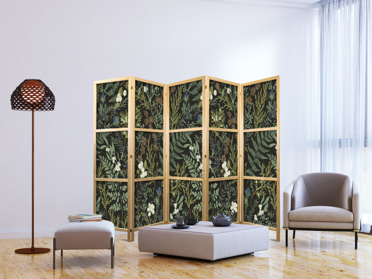 Folding Screen Botanical Pattern - Numerous Species of Leaves on Graphite Background II [Room Dividers] 152037 additionalImage 6