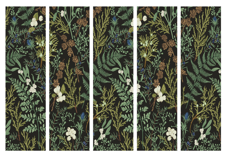 Folding Screen Botanical Pattern - Numerous Species of Leaves on Graphite Background II [Room Dividers] 152037 additionalImage 7