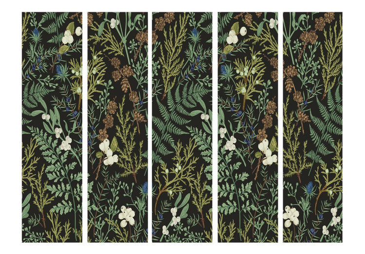 Folding Screen Botanical Pattern - Numerous Species of Leaves on Graphite Background II [Room Dividers] 152037 additionalImage 3