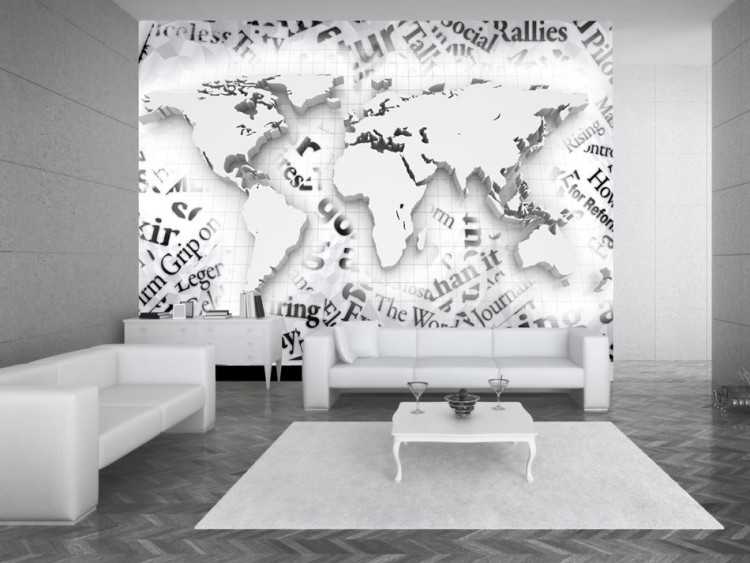 Photo Wallpaper Paper World - World map with graphic motif and words 61837