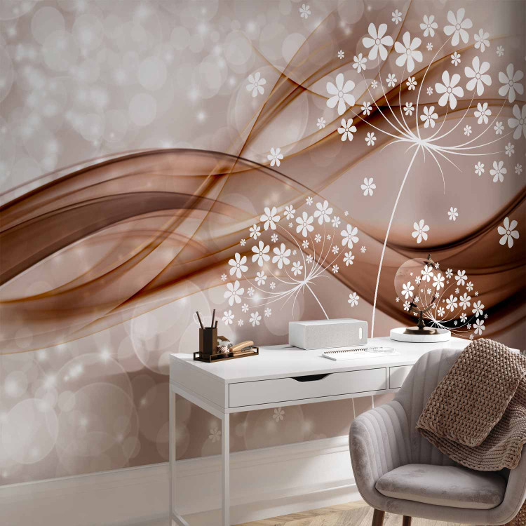 Photo Wallpaper Composition with sparkle - white graphic flowers with wave in pink aura 66237 additionalImage 4