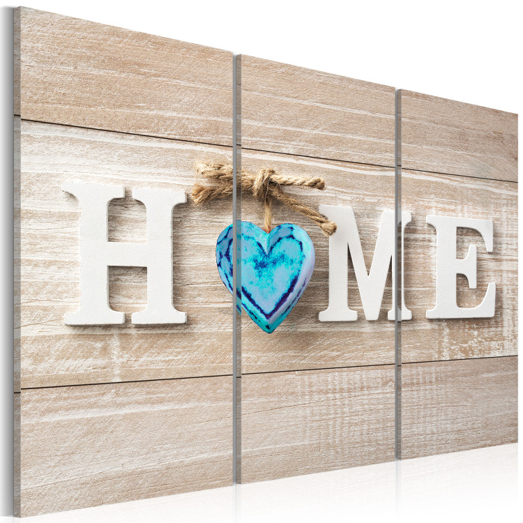 Canvas Print Heart of Home in Retro (3-part) - English Text on Wooden Background 94837 additionalImage 2