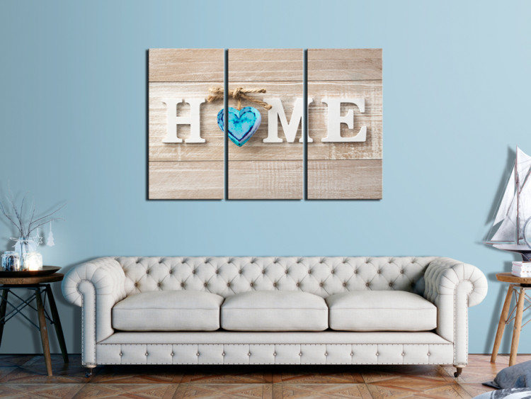 Canvas Print Heart of Home in Retro (3-part) - English Text on Wooden Background 94837 additionalImage 3