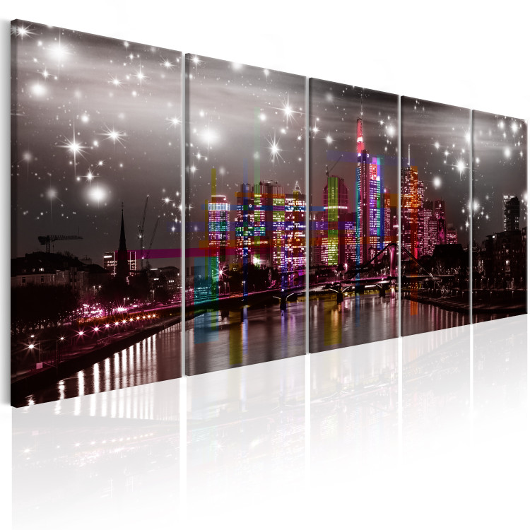 Canvas Art Print Frankfurt: Colorful City (5-piece) - Skyscrapers Against Starry Sky 98537 additionalImage 2