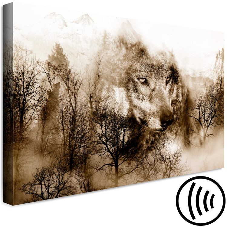 Canvas Art Print Wolf - portrait of an animal on the background of a mountain landscape 108247 additionalImage 6