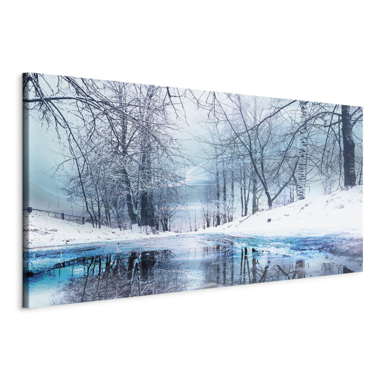 Canvas Art Print Harsh Winter (1-part) Wide - River Landscape with White Scenery 108447 additionalImage 2