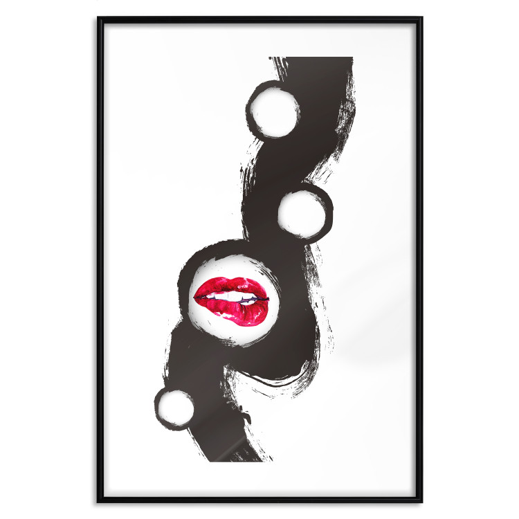 Wall Poster Bitten lips - black and white abstraction with a touch of red 115047 additionalImage 17