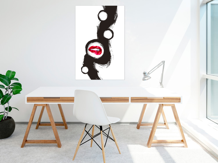 Wall Poster Bitten lips - black and white abstraction with a touch of red 115047 additionalImage 23