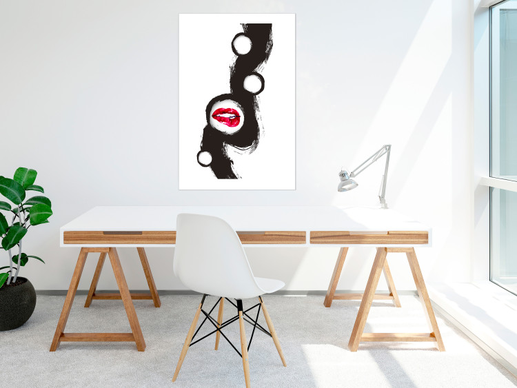 Wall Poster Bitten lips - black and white abstraction with a touch of red 115047 additionalImage 4