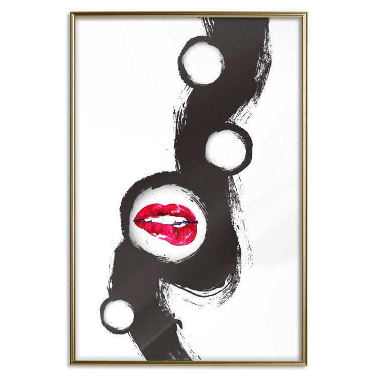 Wall Poster Bitten lips - black and white abstraction with a touch of red 115047 additionalImage 20
