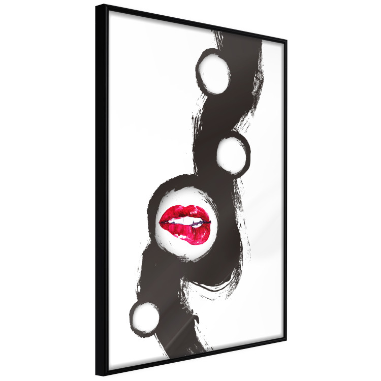 Wall Poster Bitten lips - black and white abstraction with a touch of red 115047 additionalImage 12