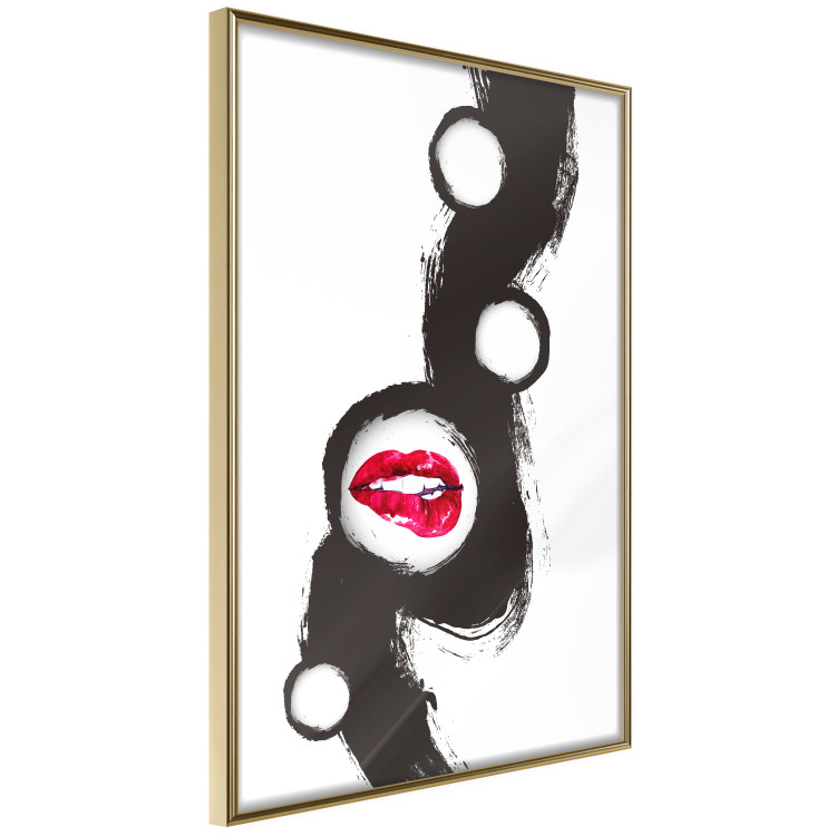 Wall Poster Bitten lips - black and white abstraction with a touch of red 115047 additionalImage 14