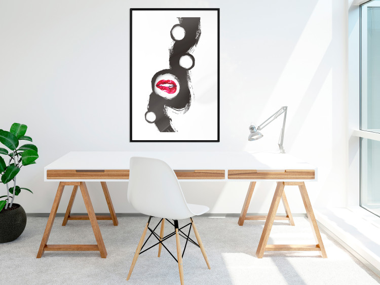 Wall Poster Bitten lips - black and white abstraction with a touch of red 115047 additionalImage 6