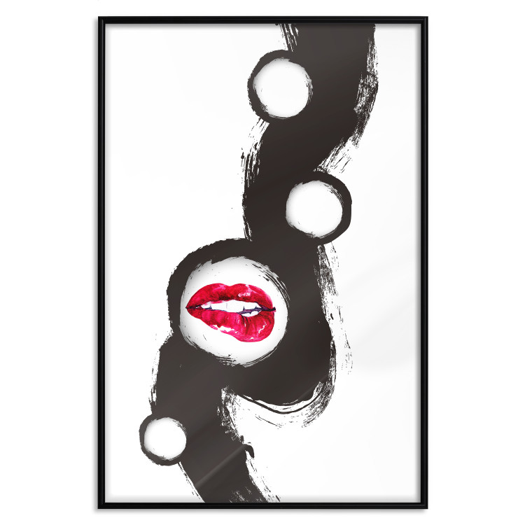 Wall Poster Bitten lips - black and white abstraction with a touch of red 115047 additionalImage 24