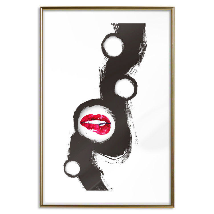 Wall Poster Bitten lips - black and white abstraction with a touch of red 115047 additionalImage 16