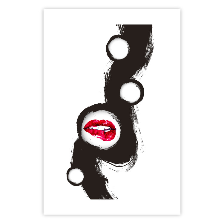 Wall Poster Bitten lips - black and white abstraction with a touch of red 115047 additionalImage 25