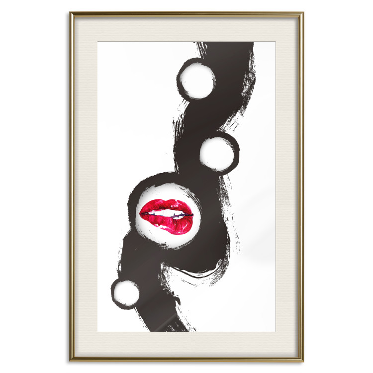 Wall Poster Bitten lips - black and white abstraction with a touch of red 115047 additionalImage 19