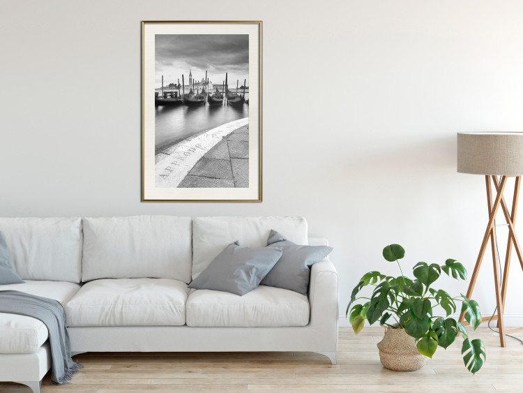 Poster Boats in Venice - black and white riverscape with view of the river and gondolas 115147 additionalImage 21