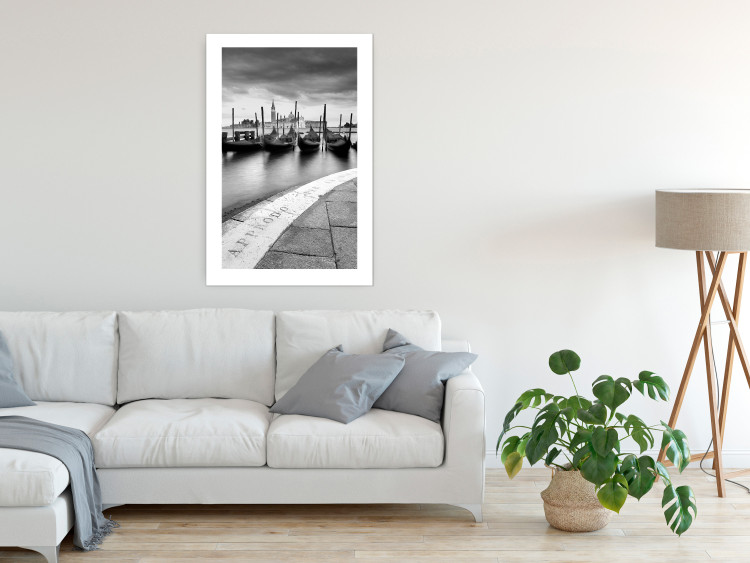 Poster Boats in Venice - black and white riverscape with view of the river and gondolas 115147 additionalImage 2