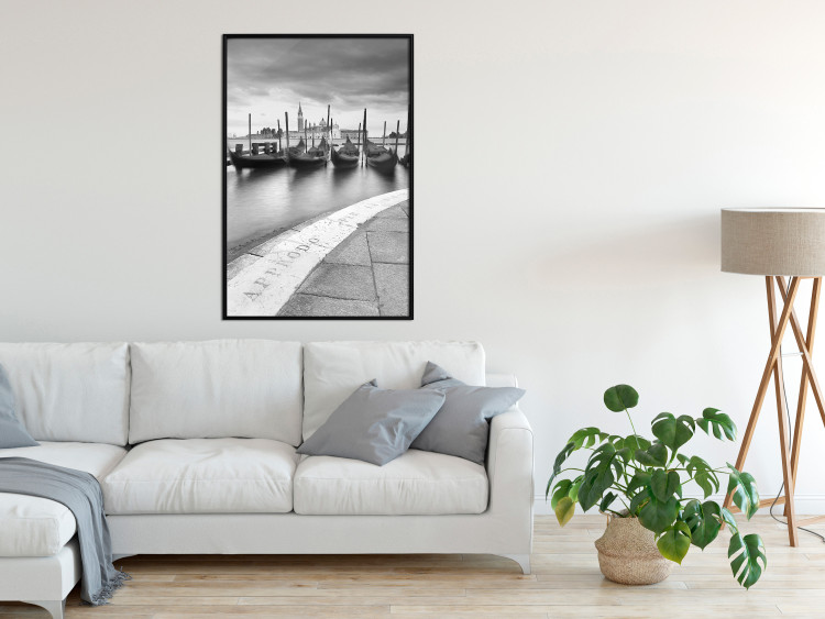 Poster Boats in Venice - black and white riverscape with view of the river and gondolas 115147 additionalImage 5
