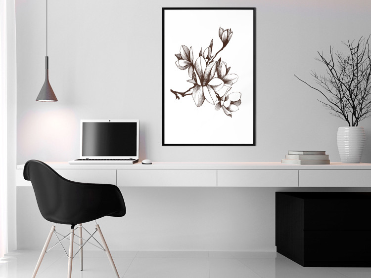 Poster Renaissance Magnolias - black and white composition with delicate flowers 119047 additionalImage 6
