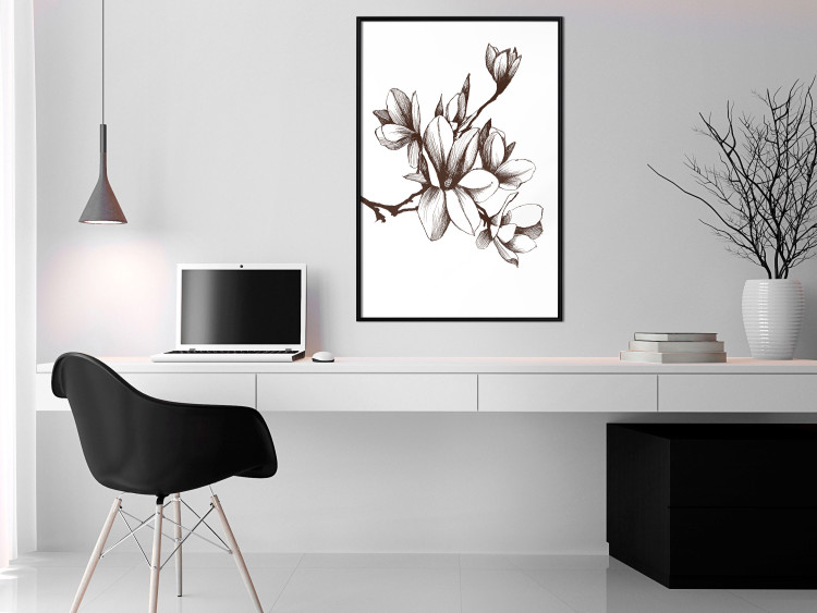 Poster Renaissance Magnolias - black and white composition with delicate flowers 119047 additionalImage 3