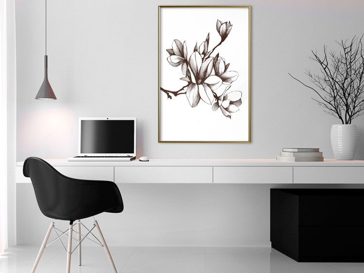 Poster Renaissance Magnolias - black and white composition with delicate flowers 119047 additionalImage 7
