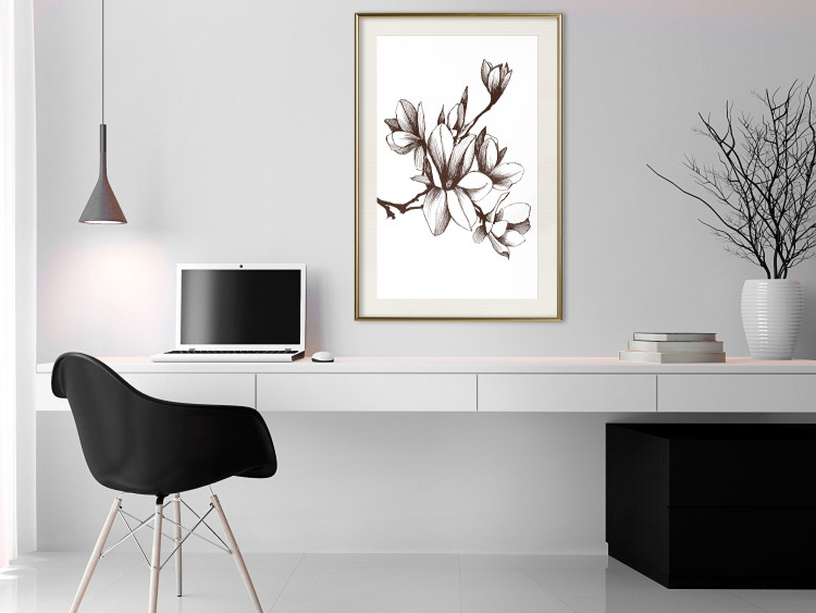 Poster Renaissance Magnolias - black and white composition with delicate flowers 119047 additionalImage 21