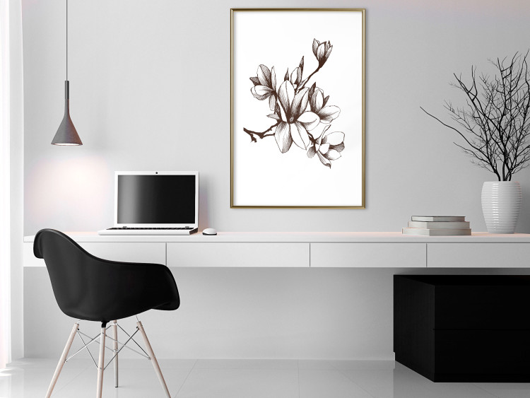 Poster Renaissance Magnolias - black and white composition with delicate flowers 119047 additionalImage 13