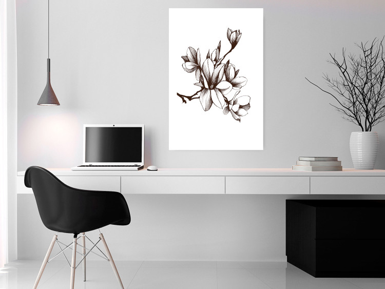 Poster Renaissance Magnolias - black and white composition with delicate flowers 119047 additionalImage 4