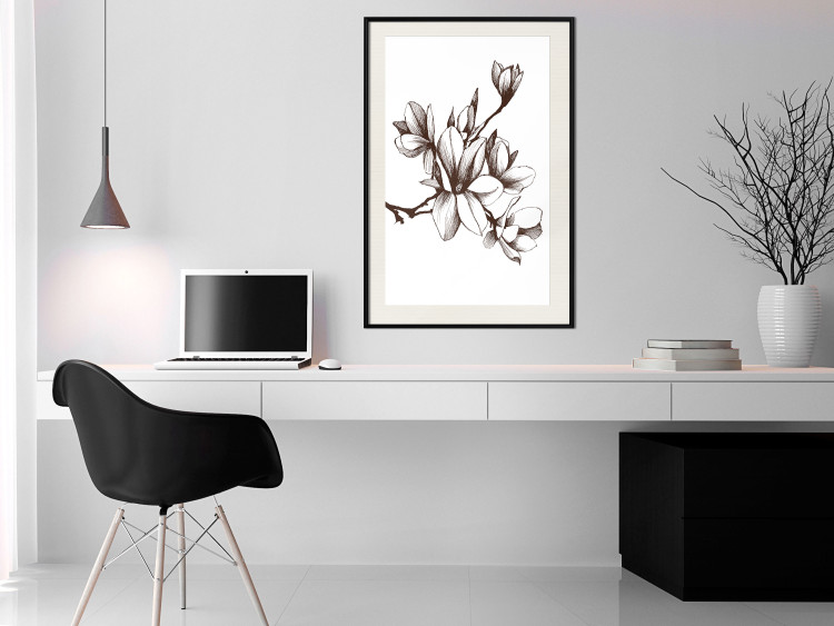 Poster Renaissance Magnolias - black and white composition with delicate flowers 119047 additionalImage 22