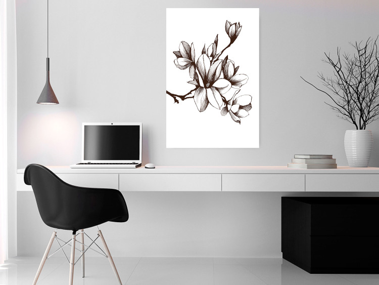 Poster Renaissance Magnolias - black and white composition with delicate flowers 119047 additionalImage 23