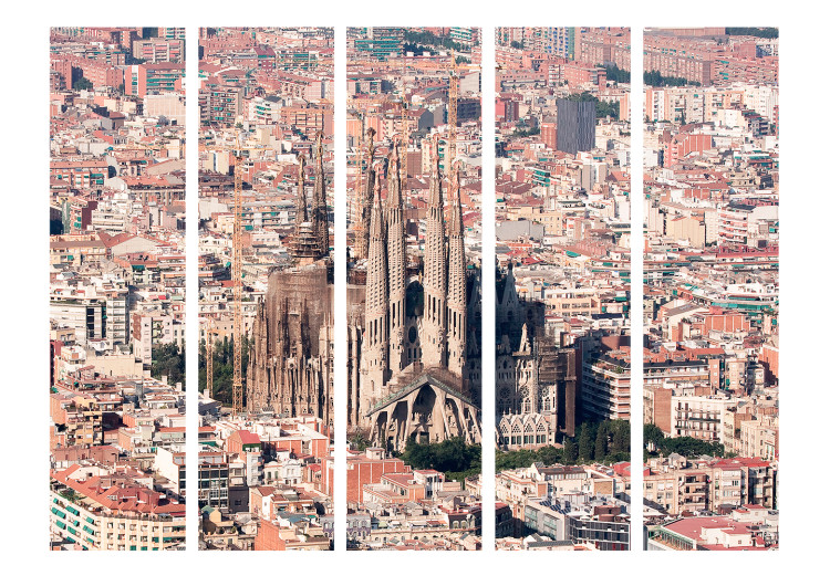 Folding Screen Heart of Barcelona II (5-piece) - panorama with city architecture 124147 additionalImage 3