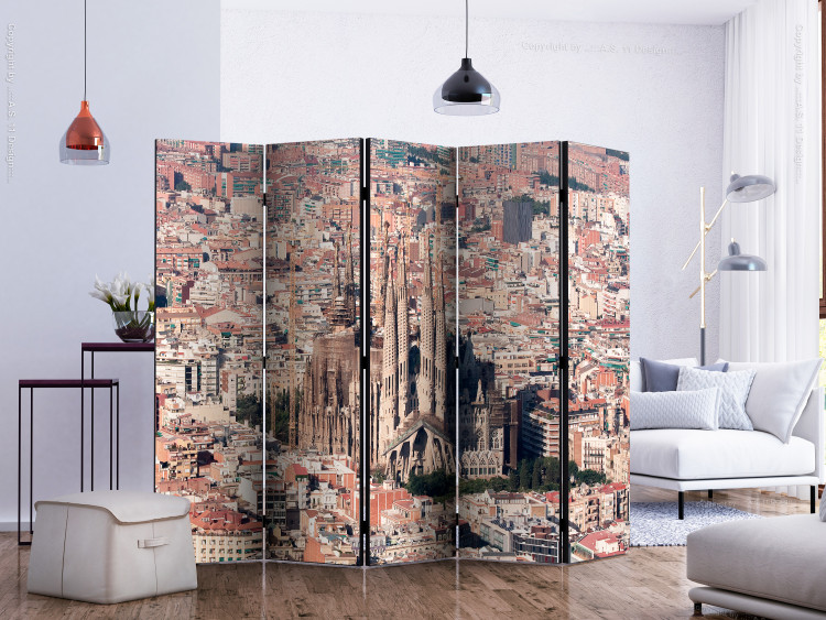 Folding Screen Heart of Barcelona II (5-piece) - panorama with city architecture 124147 additionalImage 2