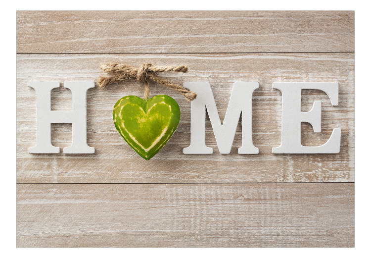 Photo Wallpaper Home sign on a wooden wall - white English text with a heart 125047 additionalImage 1