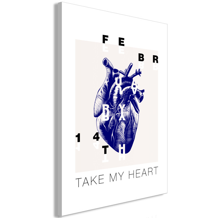 Canvas Print Take my heart sign on a blue heart - composition on beige background 125247 additionalImage 2