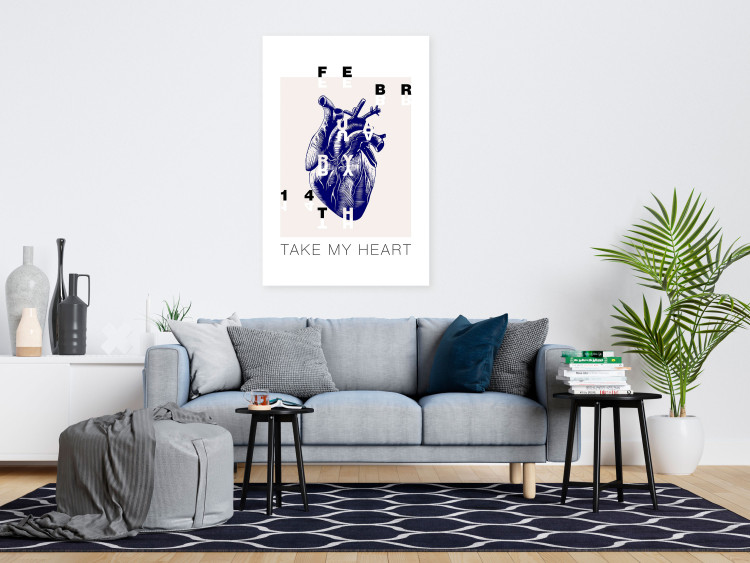 Canvas Print Take my heart sign on a blue heart - composition on beige background 125247 additionalImage 3