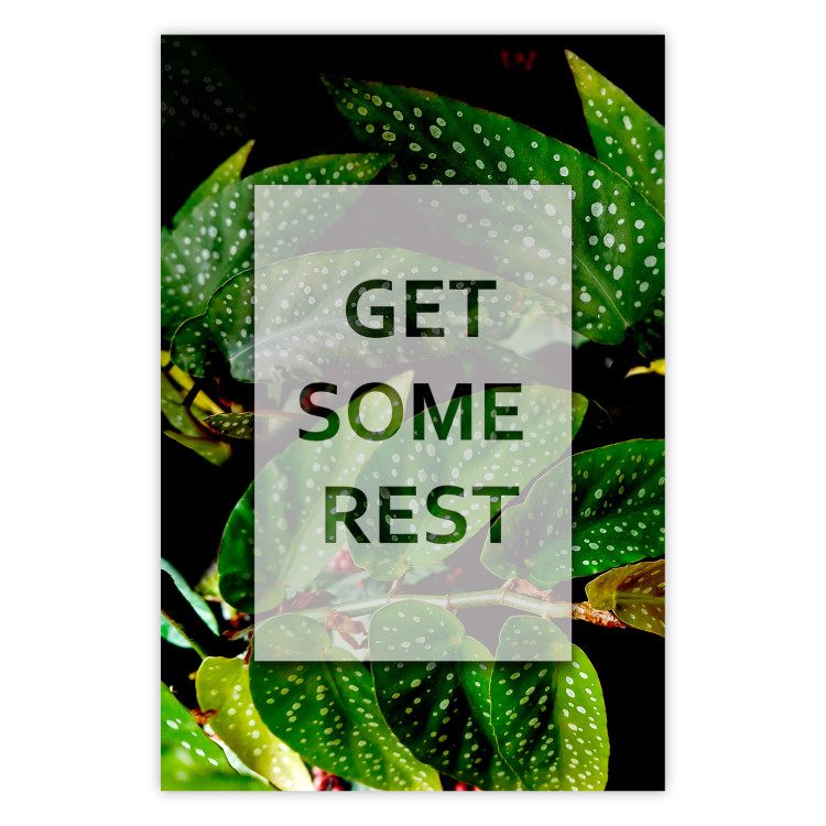 Wall Poster Get Some Rest - English inscriptions in a white frame on a botanical background 127147