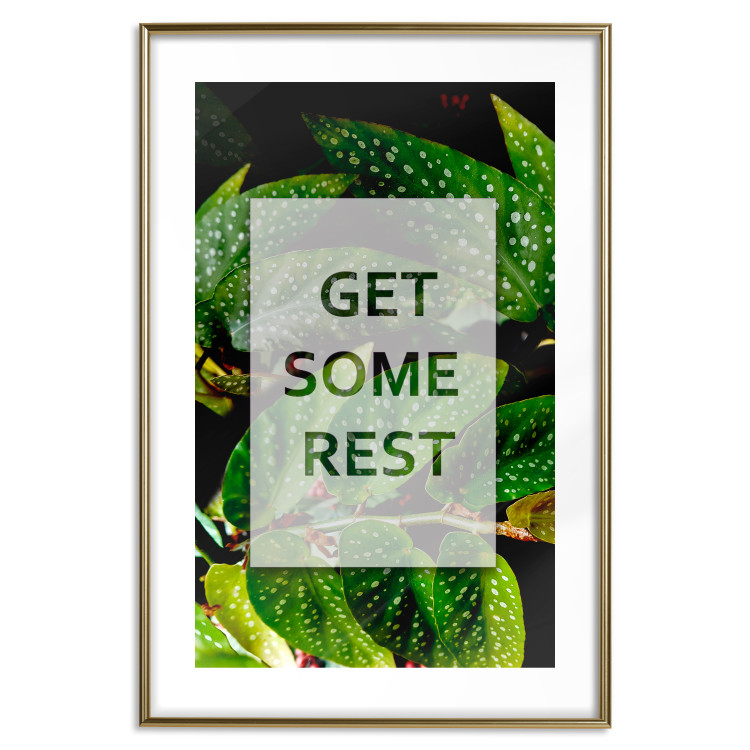 Wall Poster Get Some Rest - English inscriptions in a white frame on a botanical background 127147 additionalImage 14