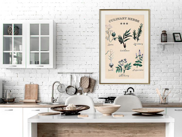 Wall Poster Kitchen Herbs - composition of edible plants with black labels 129547 additionalImage 22