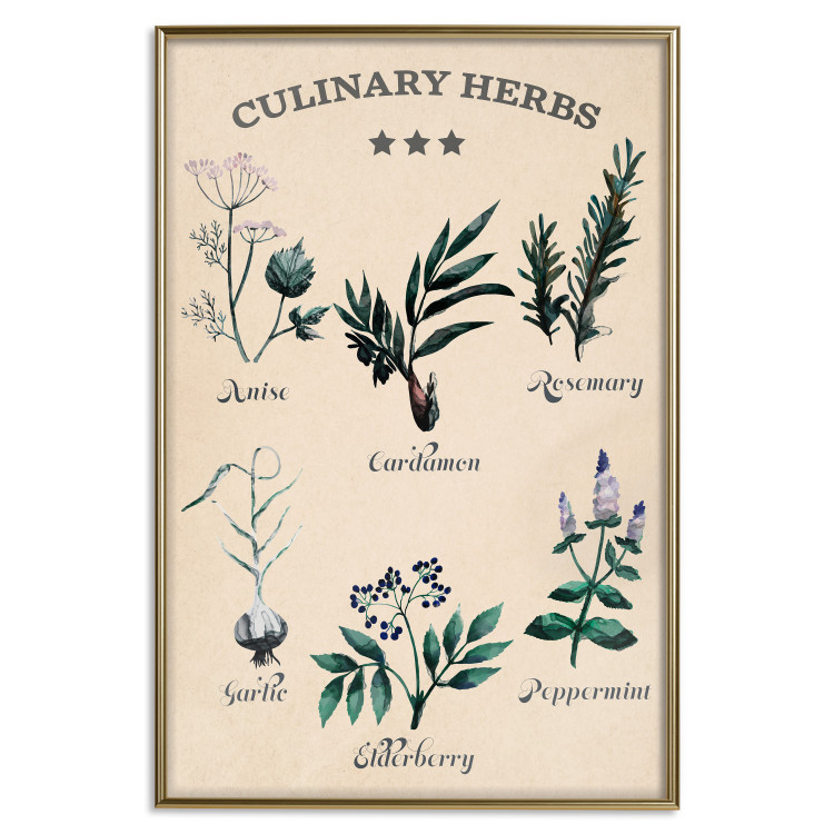 Wall Poster Kitchen Herbs - composition of edible plants with black labels 129547 additionalImage 21