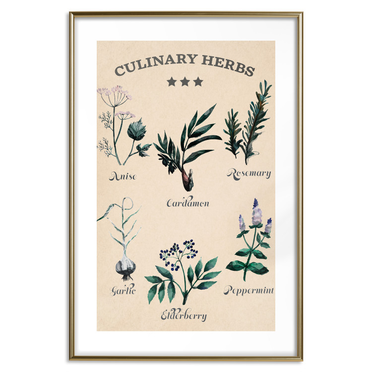 Wall Poster Kitchen Herbs - composition of edible plants with black labels 129547 additionalImage 14