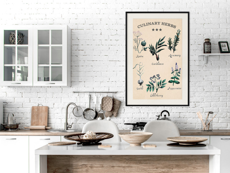 Wall Poster Kitchen Herbs - composition of edible plants with black labels 129547 additionalImage 24