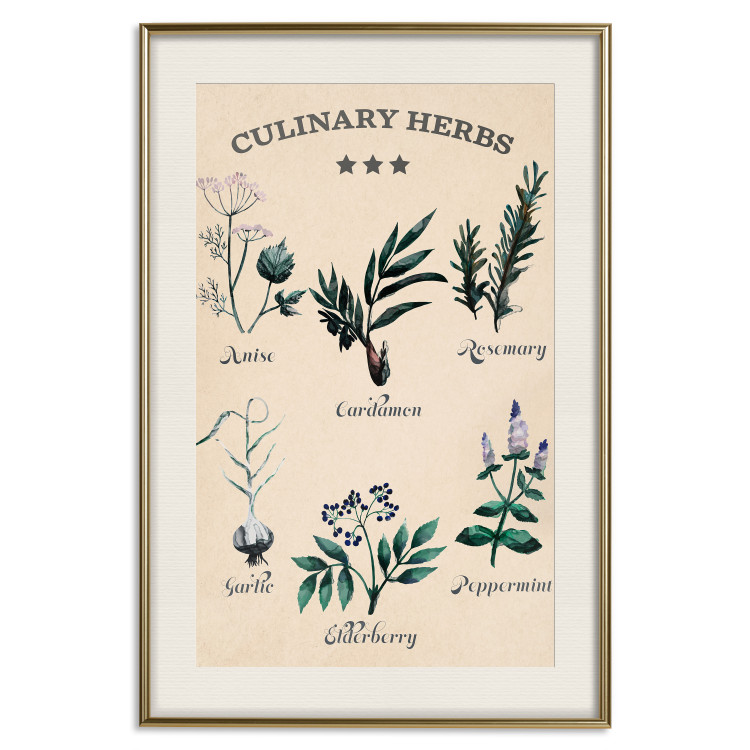 Wall Poster Kitchen Herbs - composition of edible plants with black labels 129547 additionalImage 20