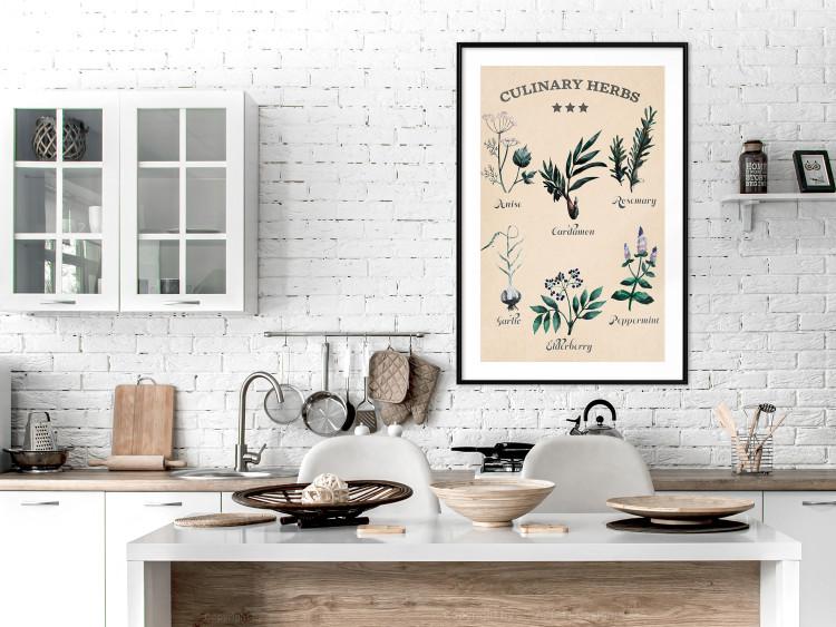 Wall Poster Kitchen Herbs - composition of edible plants with black labels 129547 additionalImage 23